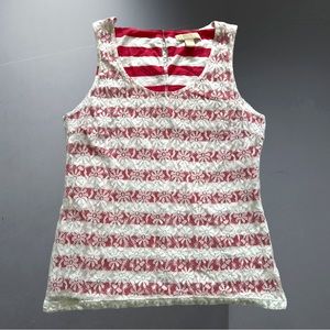Banana Republic Women Pink White Striped Floral Lace Layered Tank Top Small.